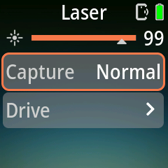 Pluto 2 Pro Laser page with the live sensor bar, threshold marker, Capture and Drive